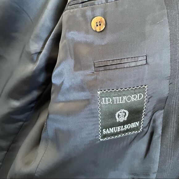 J.P. Tilford Samuelsohn Navy Striped Print Mens Blazer - Picture 7 of 12